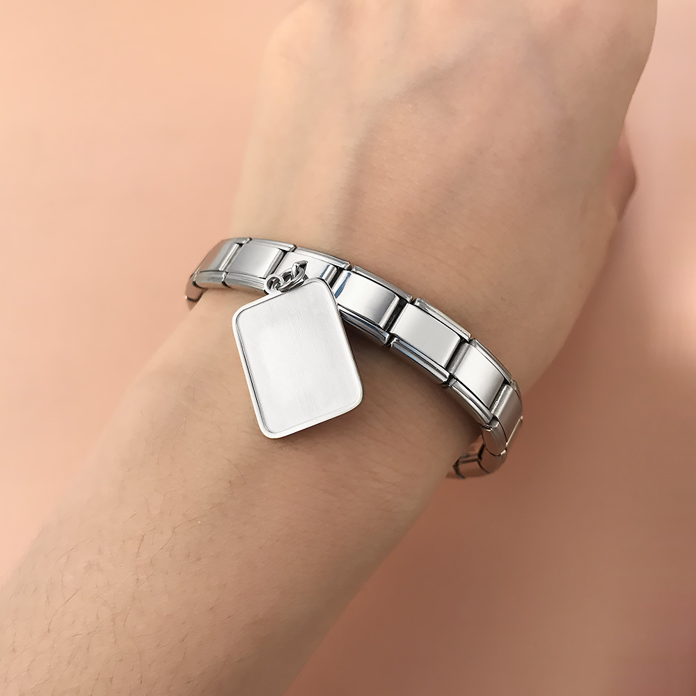 Cross-border hot-selling square pendant, double-sided laser engraving, image making, lettering DIY Italian modular bracelet
