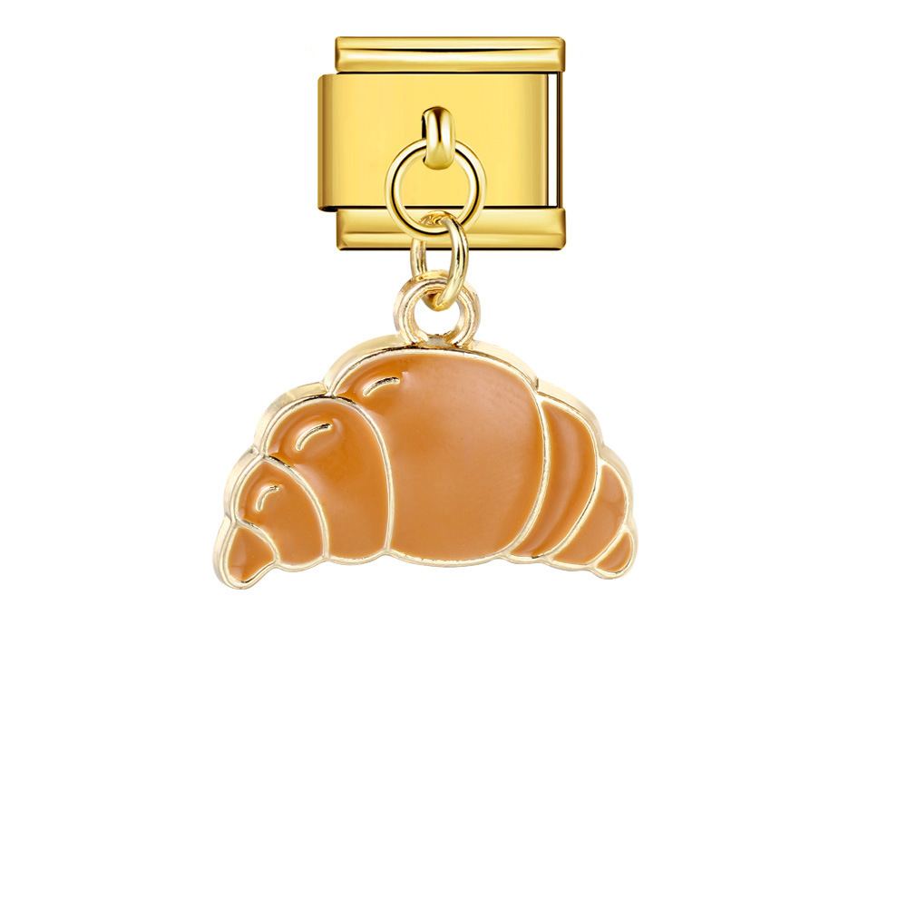 Food series burger and fries pendant style Italian modular bracelet welding oil dripping DIY titanium steel watch strap chain