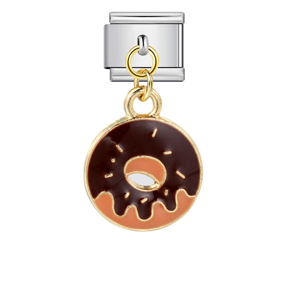 Food series burger and fries pendant style Italian modular bracelet welding oil dripping DIY titanium steel watch strap chain