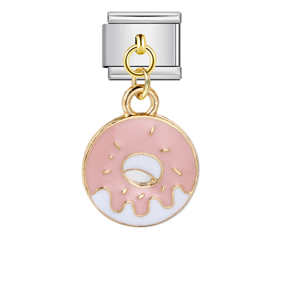 Food series burger and fries pendant style Italian modular bracelet welding oil dripping DIY titanium steel watch strap chain