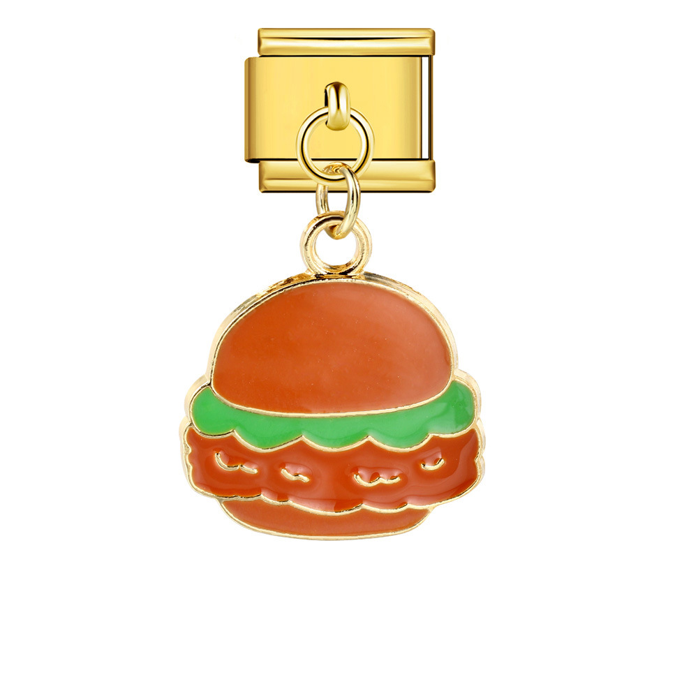 Food series burger and fries pendant style Italian modular bracelet welding oil dripping DIY titanium steel watch strap chain