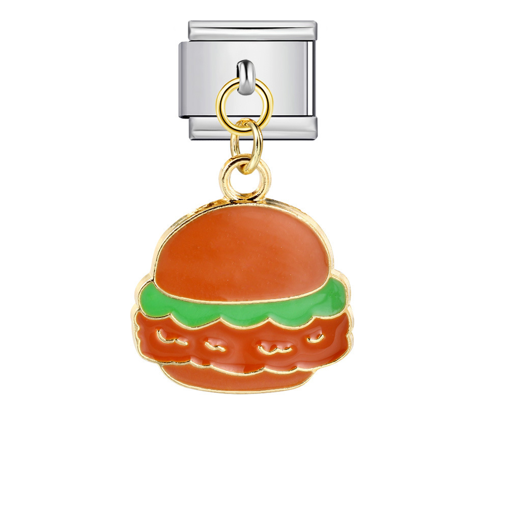 Food series burger and fries pendant style Italian modular bracelet welding oil dripping DIY titanium steel watch strap chain
