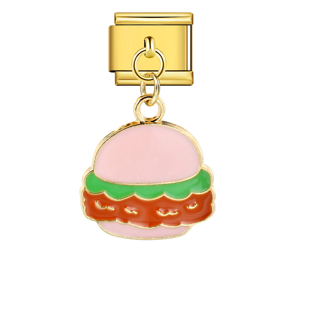 Food series burger and fries pendant style Italian modular bracelet welding oil dripping DIY titanium steel watch strap chain