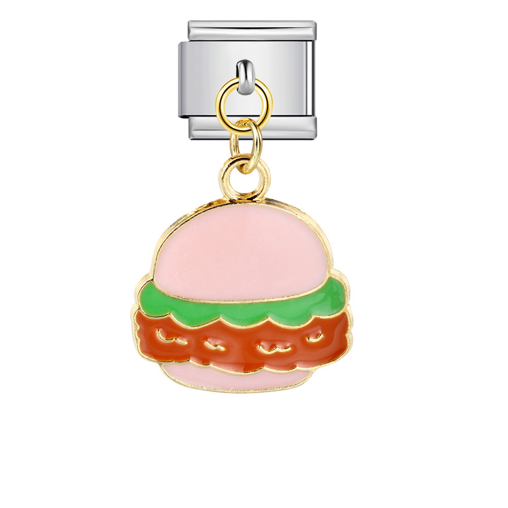 Food series burger and fries pendant style Italian modular bracelet welding oil dripping DIY titanium steel watch strap chain