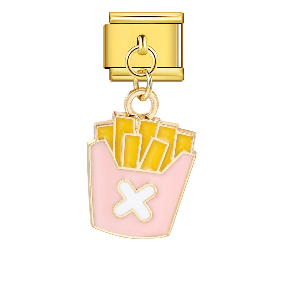 Food series burger and fries pendant style Italian modular bracelet welding oil dripping DIY titanium steel watch strap chain