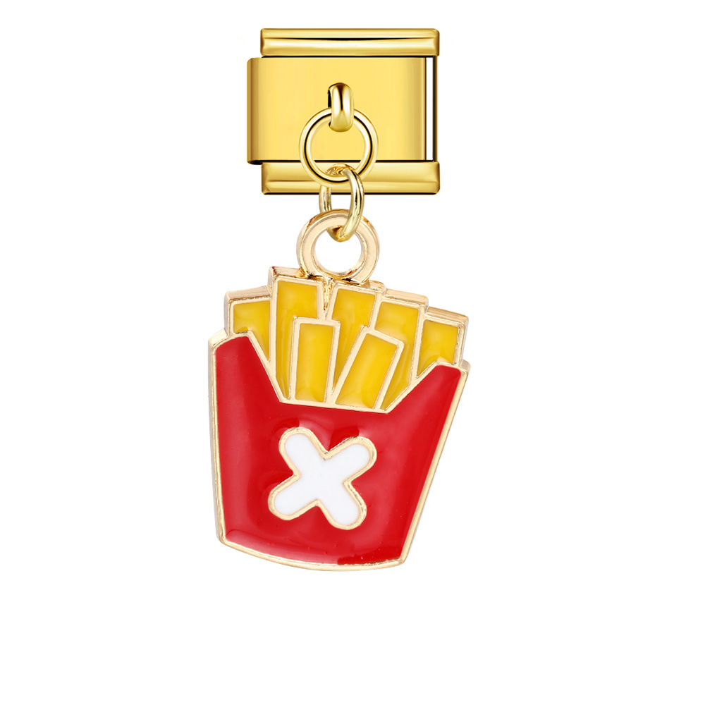 Food series burger and fries pendant style Italian modular bracelet welding oil dripping DIY titanium steel watch strap chain