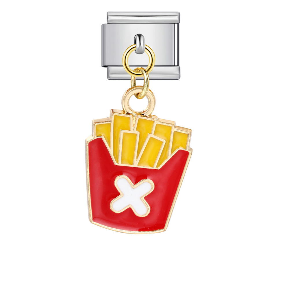 Food series burger and fries pendant style Italian modular bracelet welding oil dripping DIY titanium steel watch strap chain