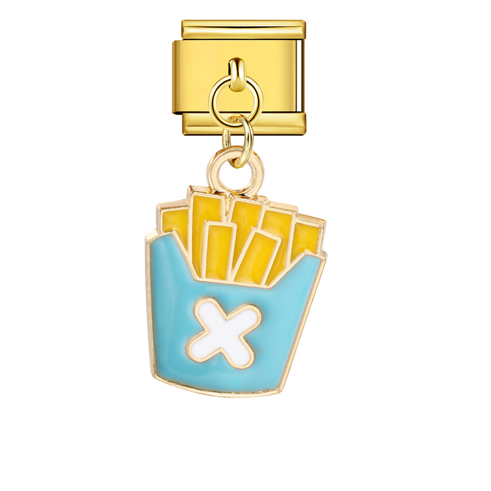 Food series burger and fries pendant style Italian modular bracelet welding oil dripping DIY titanium steel watch strap chain