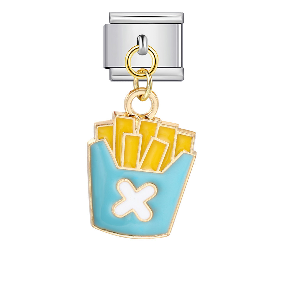 Food series burger and fries pendant style Italian modular bracelet welding oil dripping DIY titanium steel watch strap chain