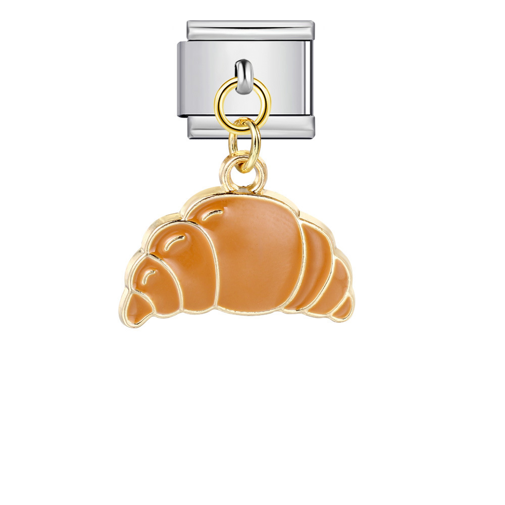 Food series burger and fries pendant style Italian modular bracelet welding oil dripping DIY titanium steel watch strap chain