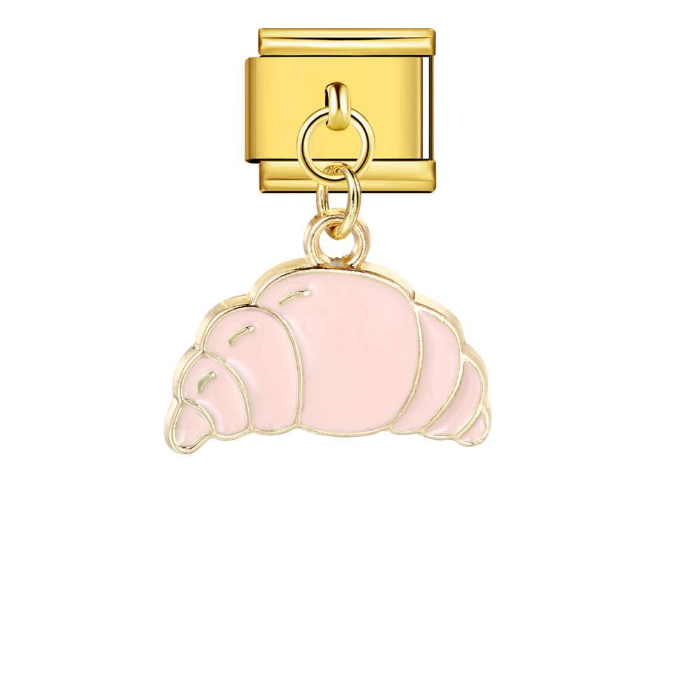 Food series burger and fries pendant style Italian modular bracelet welding oil dripping DIY titanium steel watch strap chain