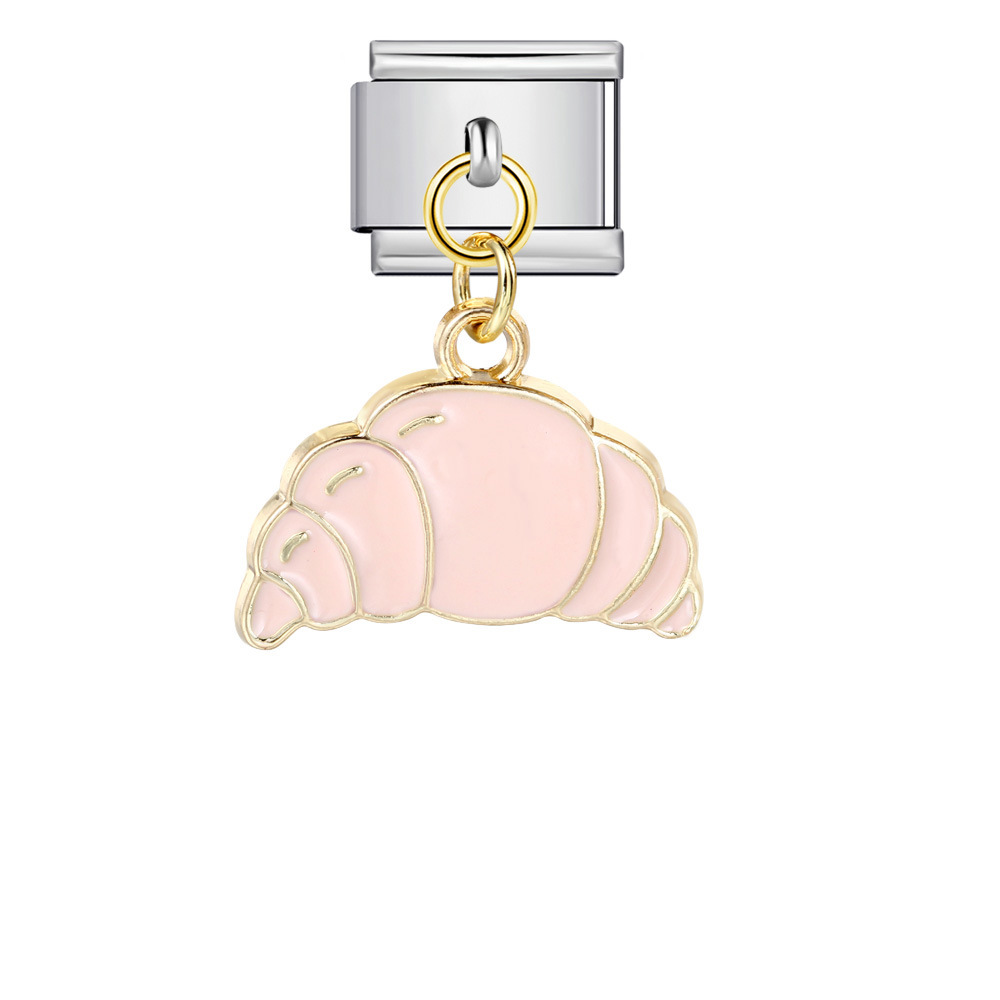 Food series burger and fries pendant style Italian modular bracelet welding oil dripping DIY titanium steel watch strap chain