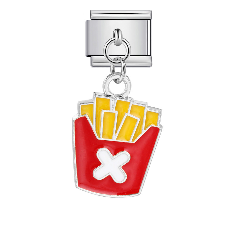 Food series burger and fries pendant style Italian modular bracelet welding oil dripping DIY titanium steel watch strap chain