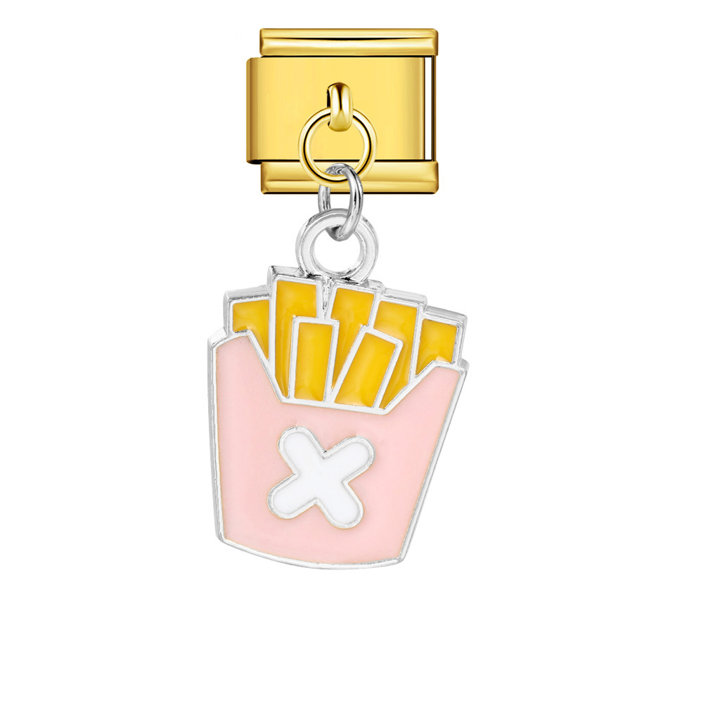 Food series burger and fries pendant style Italian modular bracelet welding oil dripping DIY titanium steel watch strap chain