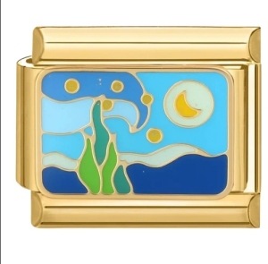 DIY Italian modular bracelet with gold background and tourist resort scenery pattern, made of welded stainless steel watch strap with dripping oil.