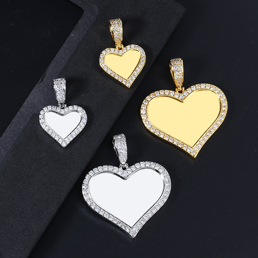 New micro-painted zircon heart-shaped pendant, DIY personalized photo necklace, birthday gift.