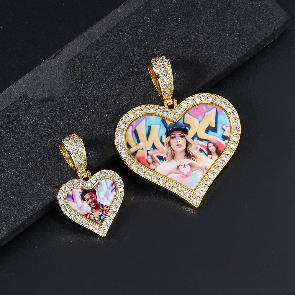 New micro-painted zircon heart-shaped pendant, DIY personalized photo necklace, birthday gift.