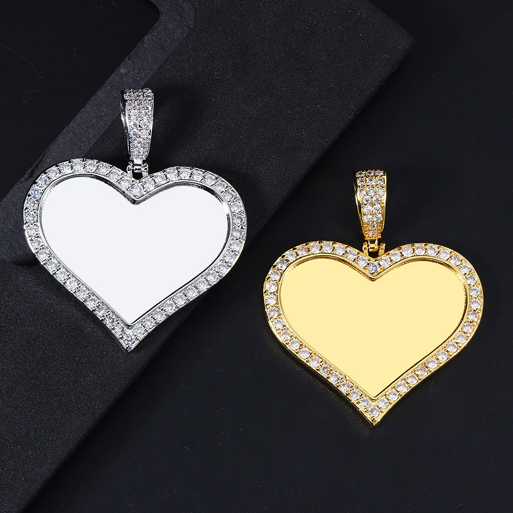 New micro-painted zircon heart-shaped pendant, DIY personalized photo necklace, birthday gift.