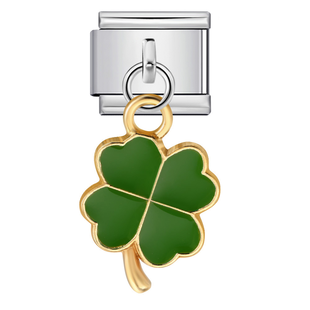 Four-leaf clover pendant, Italian modular bracelet, titanium steel hook, DIY oil-dripping elastic free splicing watch strap chain.