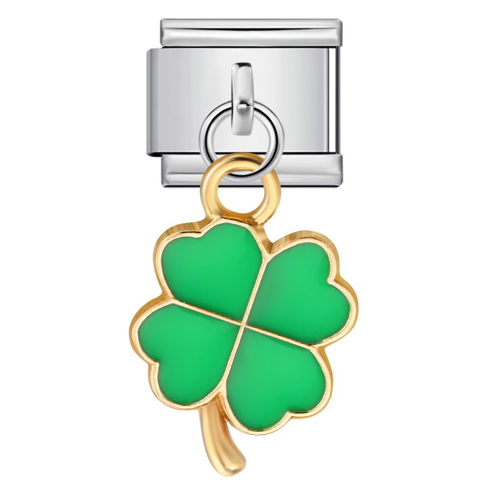 Four-leaf clover pendant, Italian modular bracelet, titanium steel hook, DIY oil-dripping elastic free splicing watch strap chain.