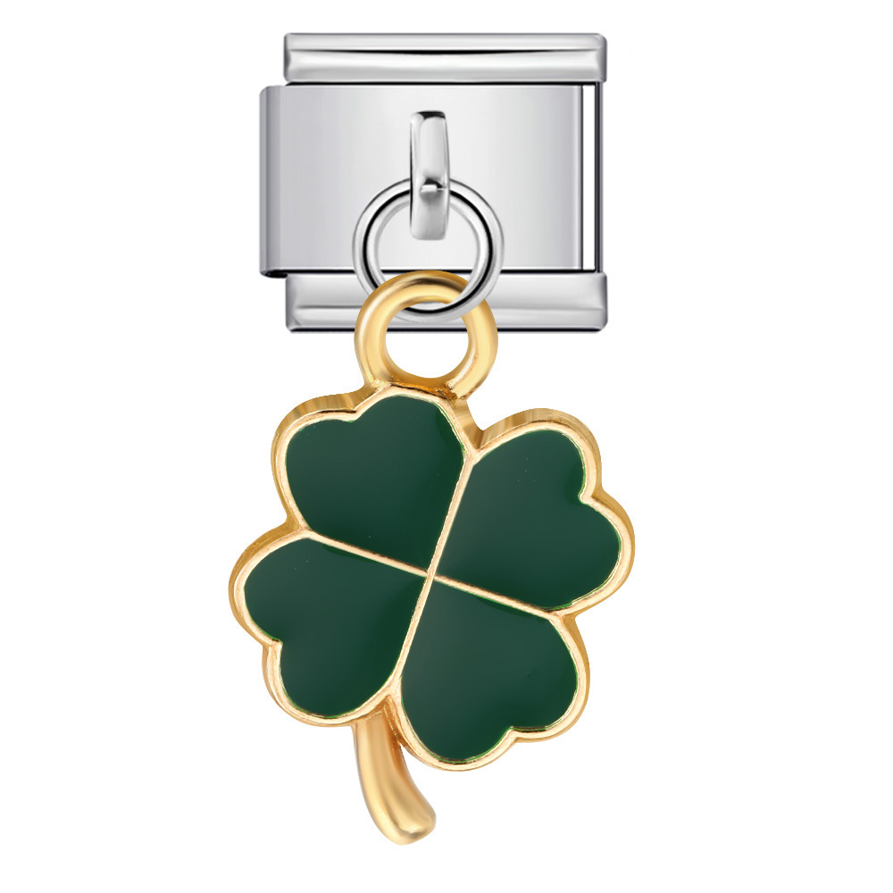 Four-leaf clover pendant, Italian modular bracelet, titanium steel hook, DIY oil-dripping elastic free splicing watch strap chain.