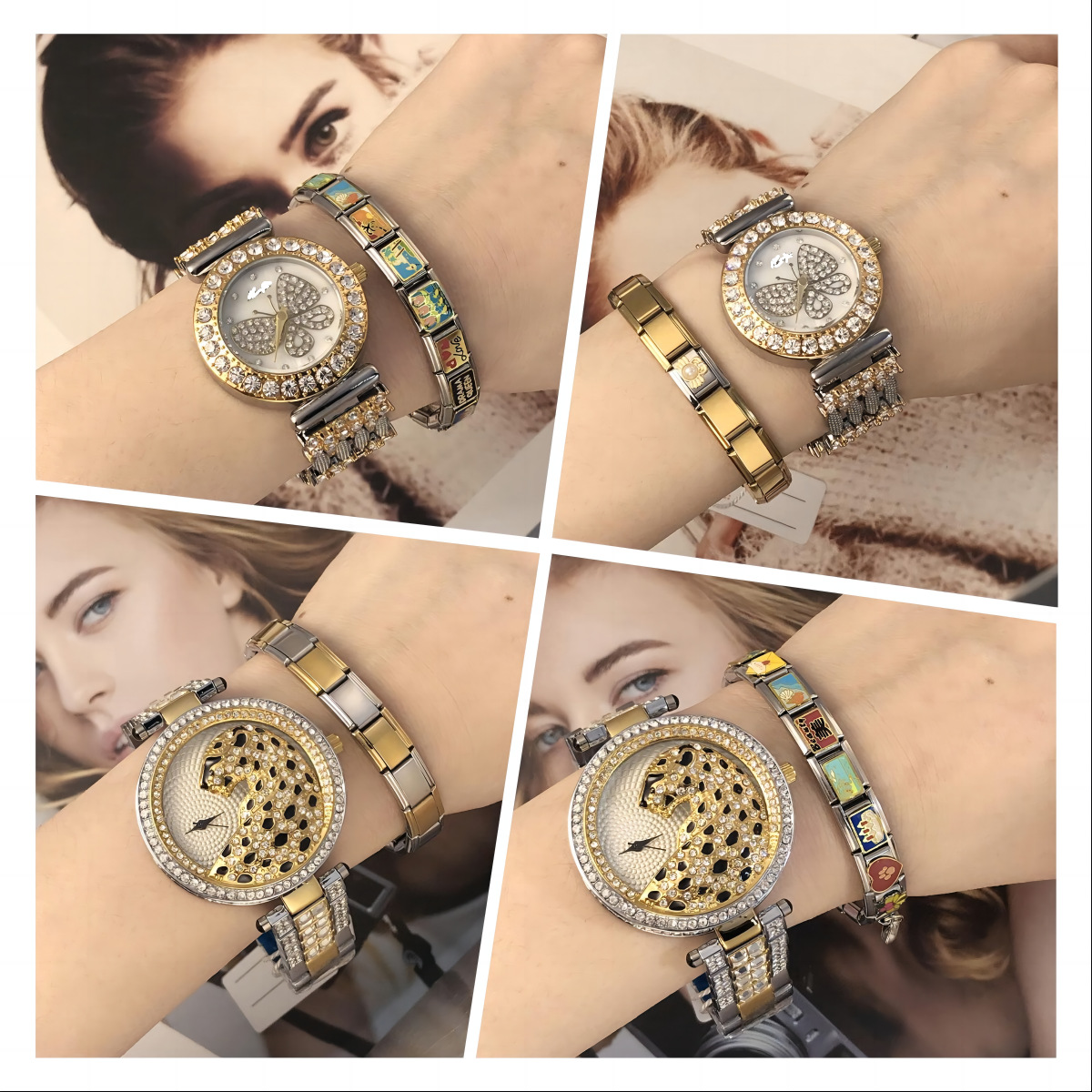 Laser-engraved red heart-shaped ball pattern, attractive modular titanium steel DIY free-assembly Italian bracelet