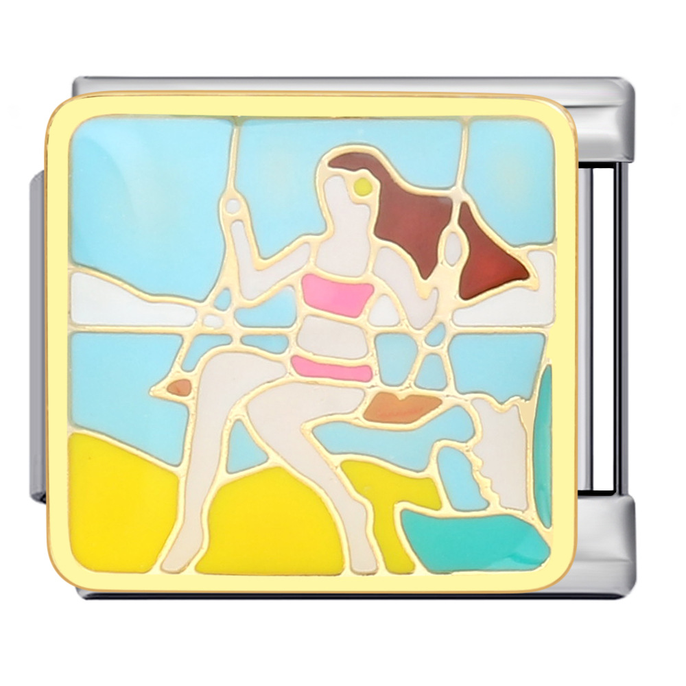 New Women's Sporty Pattern Italian Modular Bracelet Titanium Steel Gold Plated Welded DIY Watch Strap Accessories