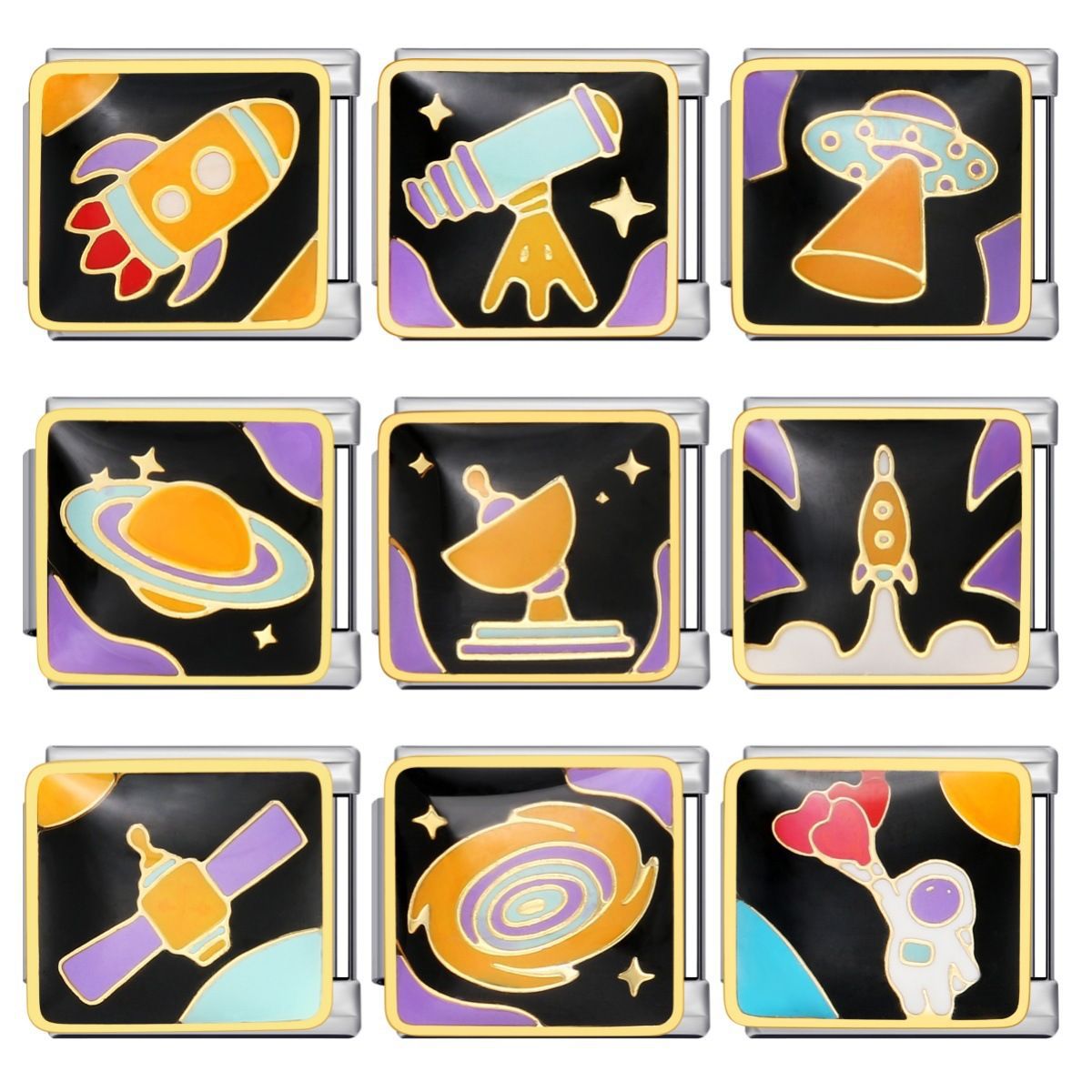 Space Moon Titanium Steel Watch Strap Gold Plated Welded Oil Drip DIY Italian Modular Bracelet Accessories Wholesale