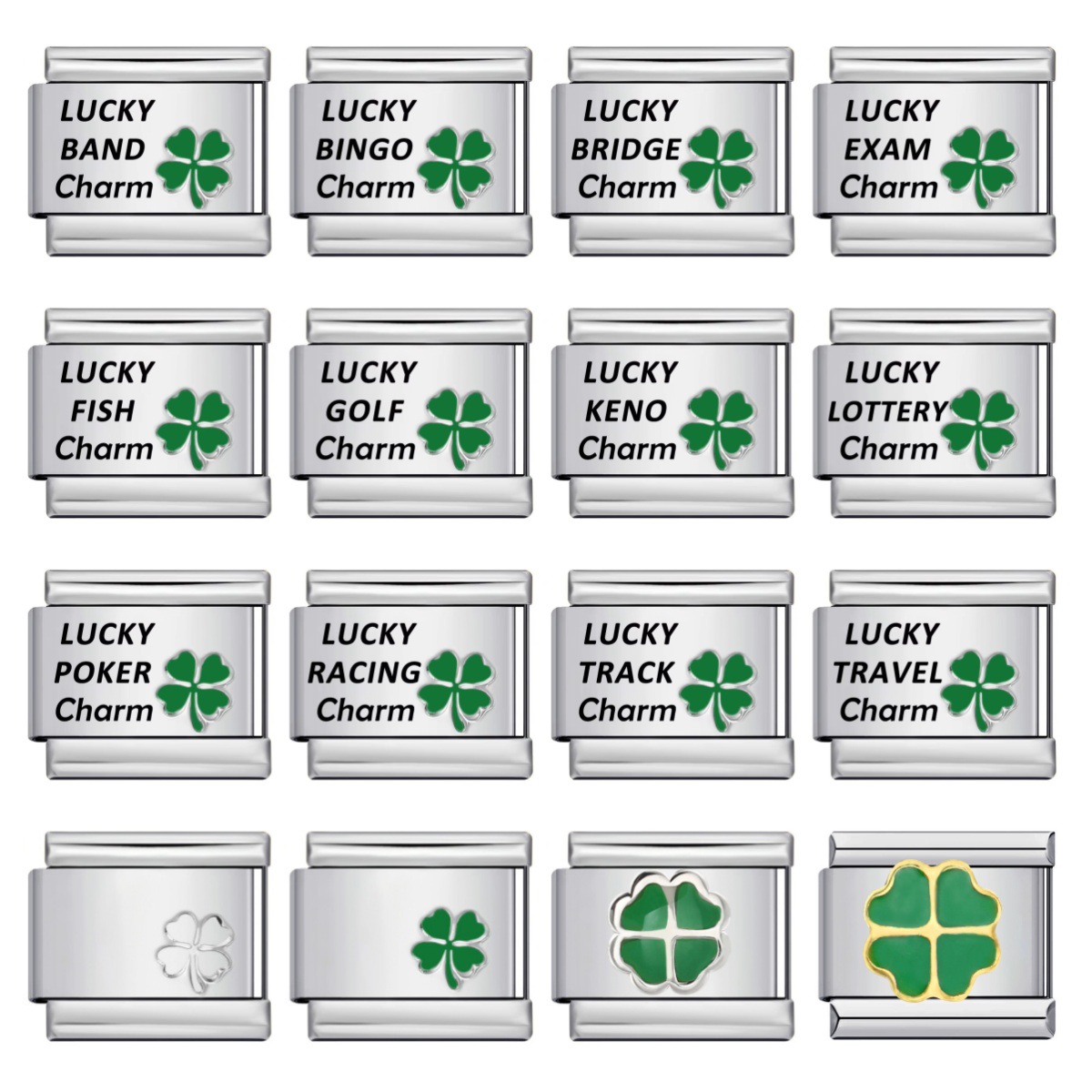 Lucky four-leaf clover laser engraved Italian modular bracelet stainless steel DIY fashion bangle watch strap chain