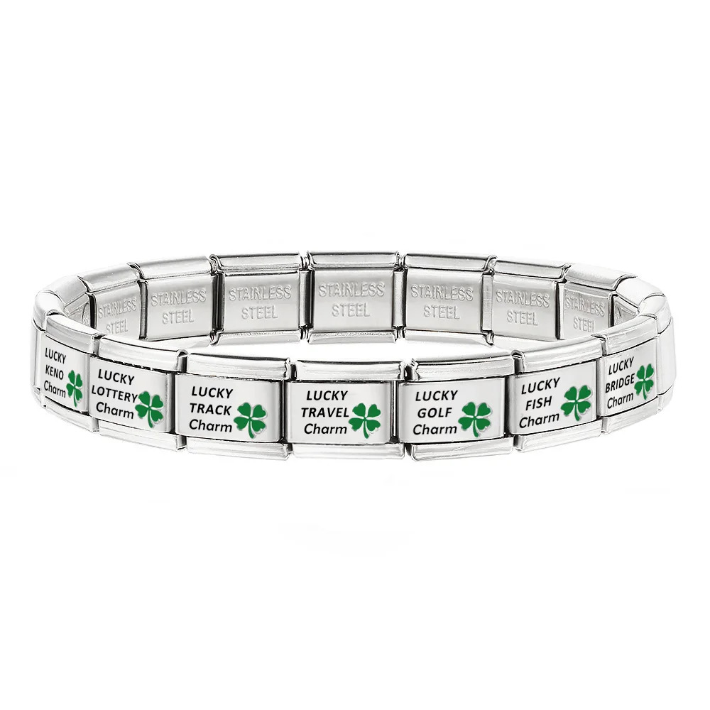 Lucky four-leaf clover laser engraved Italian modular bracelet stainless steel DIY fashion bangle watch strap chain