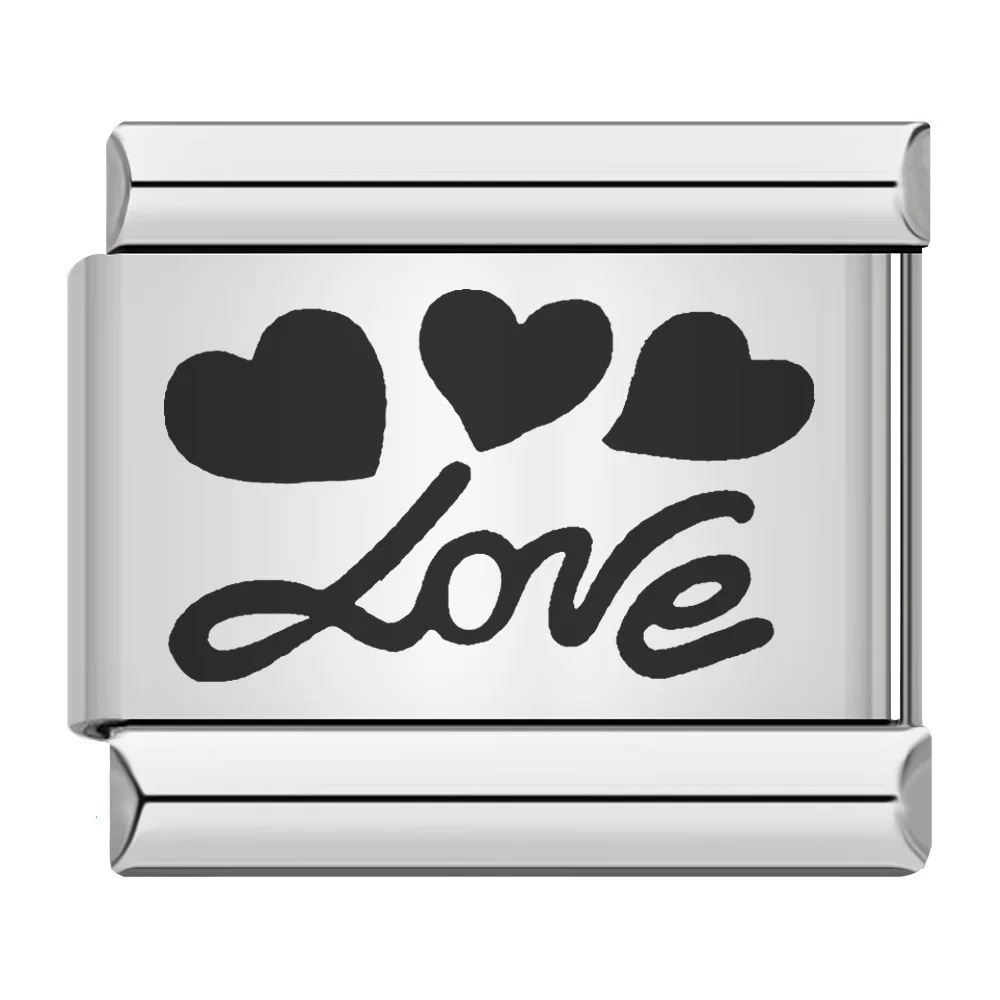 Cross-border hot-selling laser-engraved heart-shaped series titanium steel handmade DIY Italian modular bracelet wholesale