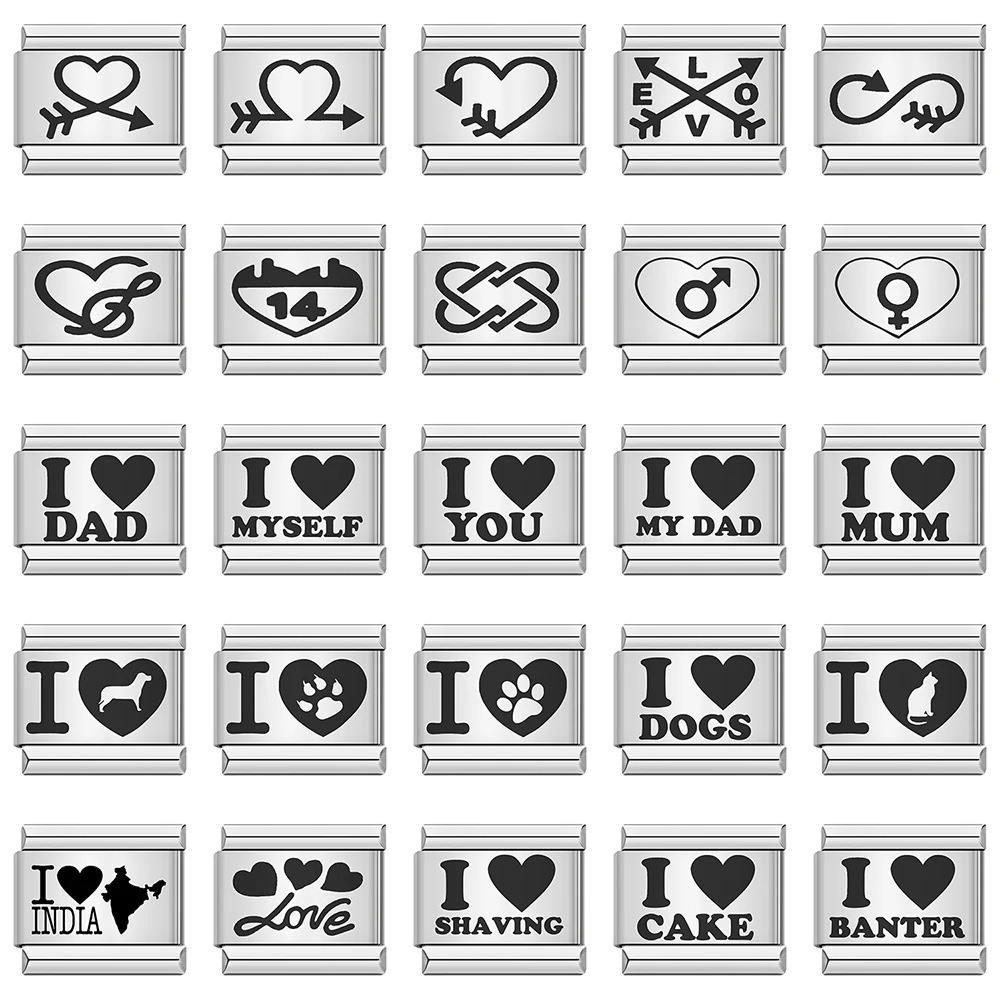 Cross-border hot-selling laser-engraved heart-shaped series titanium steel handmade DIY Italian modular bracelet wholesale