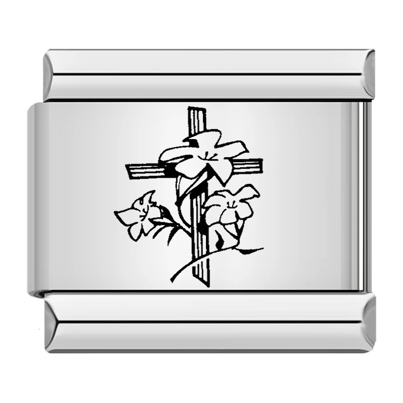 Titanium steel laser-engraved cross Italian modular bracelet DIY watch strap chain Italian Charms
