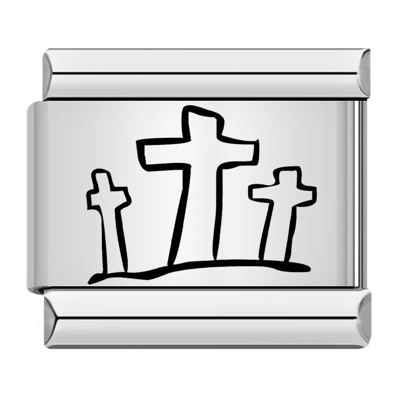 Titanium steel laser-engraved cross Italian modular bracelet DIY watch strap chain Italian Charms