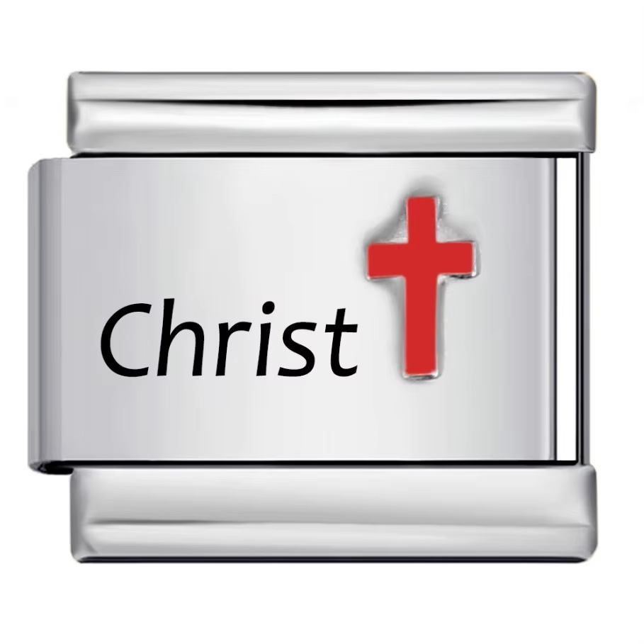 Red cross pattern Italian modular bracelet, titanium steel laser engraving, DIY free splicing bracelet.