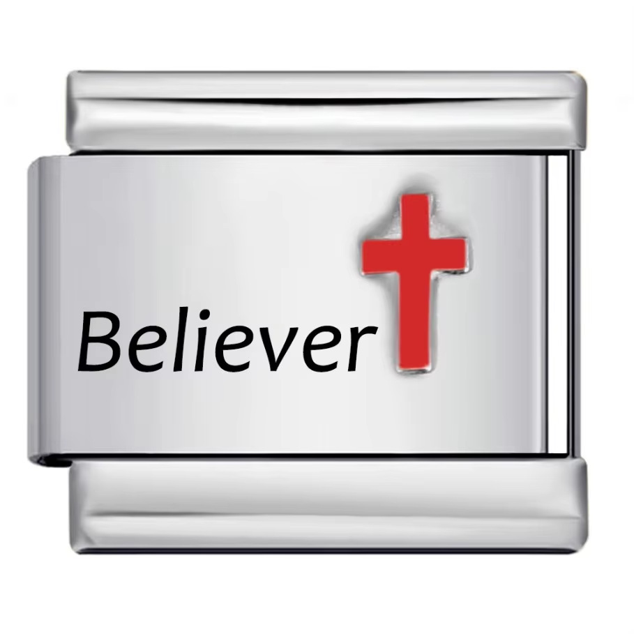 Red cross pattern Italian modular bracelet, titanium steel laser engraving, DIY free splicing bracelet.