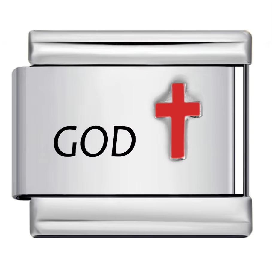 Red cross pattern Italian modular bracelet, titanium steel laser engraving, DIY free splicing bracelet.