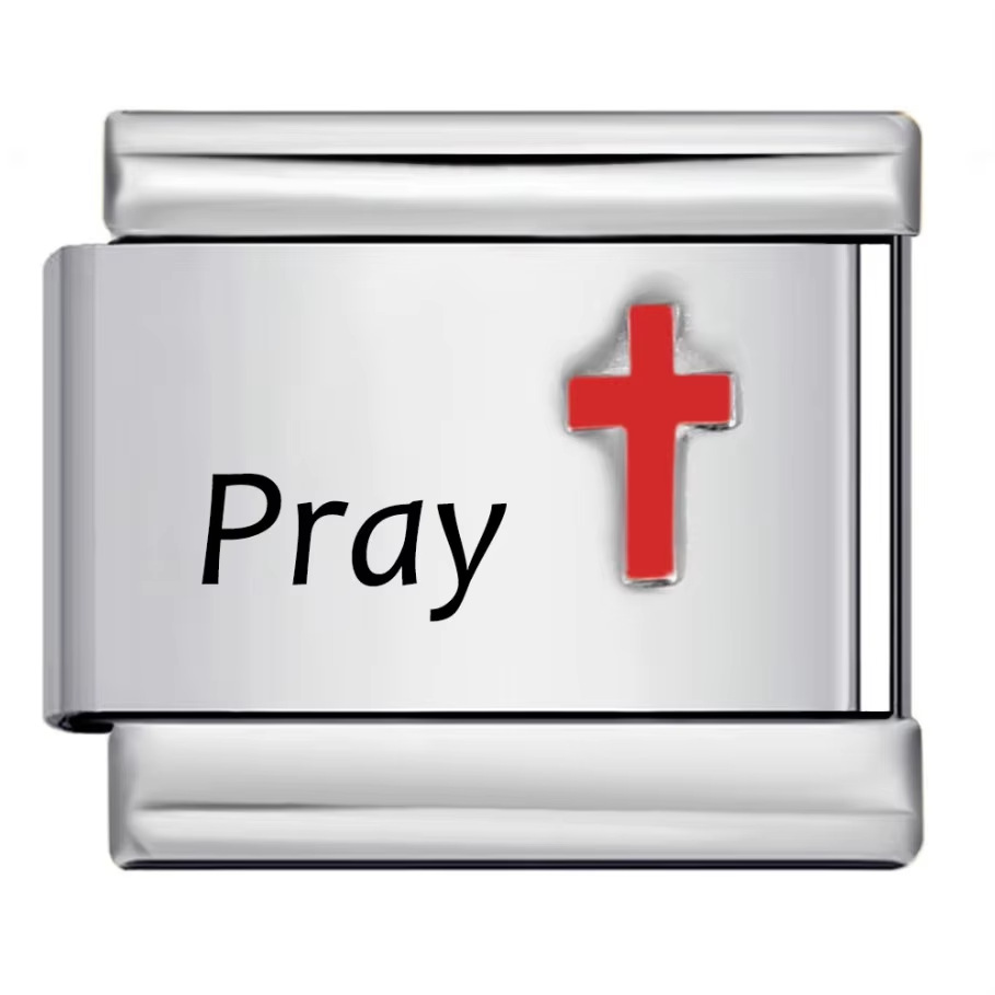 Red cross pattern Italian modular bracelet, titanium steel laser engraving, DIY free splicing bracelet.