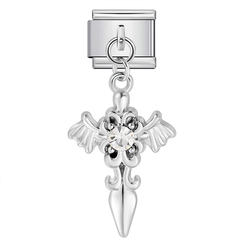 Single hook pendant Italian modular bracelet with titanium steel strap chain.