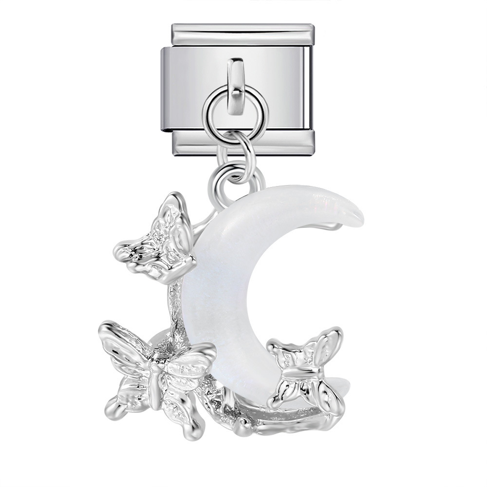 Single hook pendant Italian modular bracelet with titanium steel strap chain.