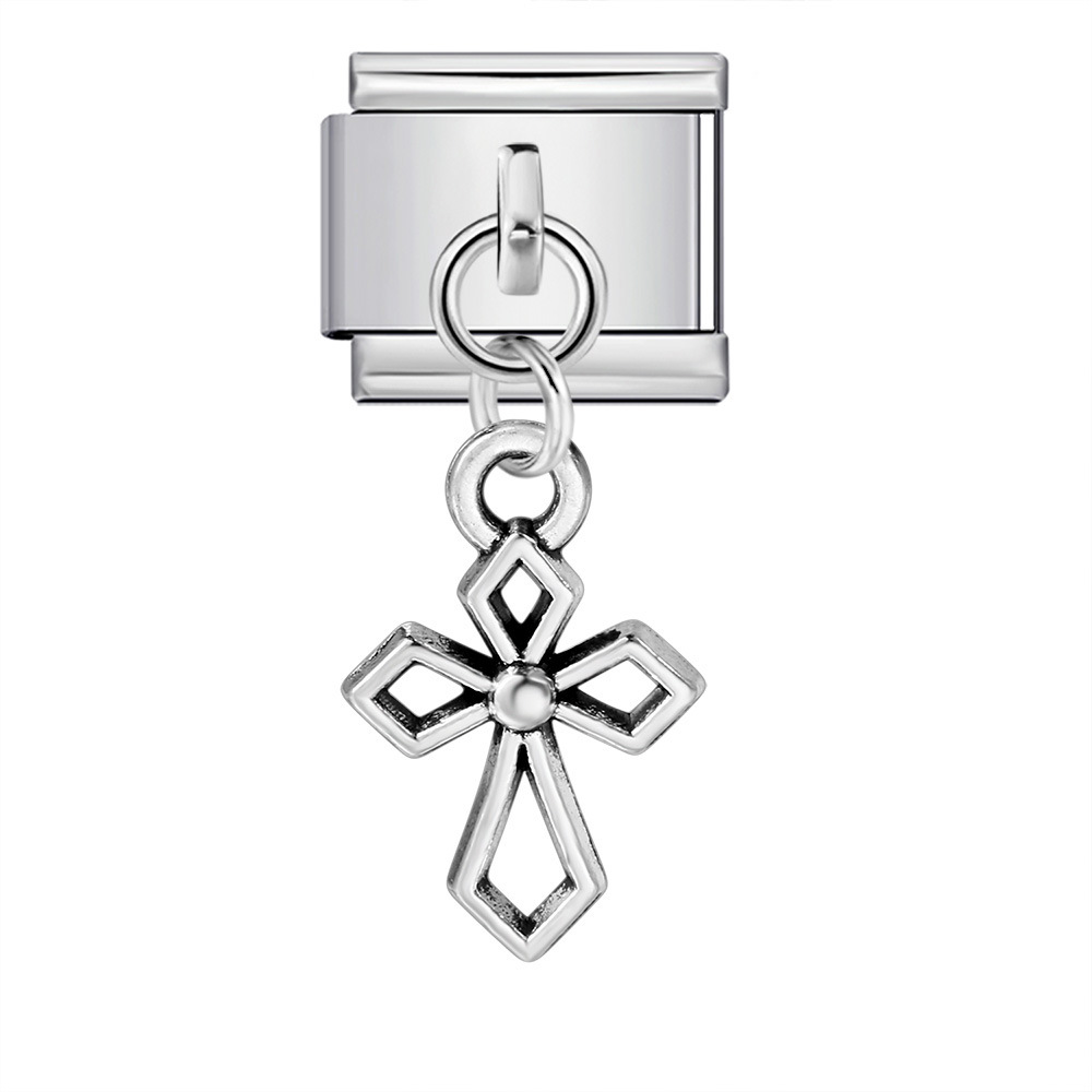 Single hook pendant Italian modular bracelet with titanium steel strap chain.