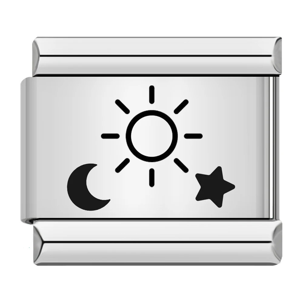 New Italian modular bracelet with sun, moon and stars pattern, made of titanium steel with laser engraving, DIY free splicing bracelet.