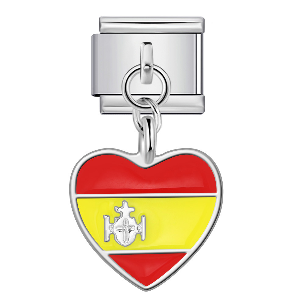 Heart-shaped national flag pendant, Italian modular bracelet, single hook, DIY elastic splicing titanium steel watch strap chain.