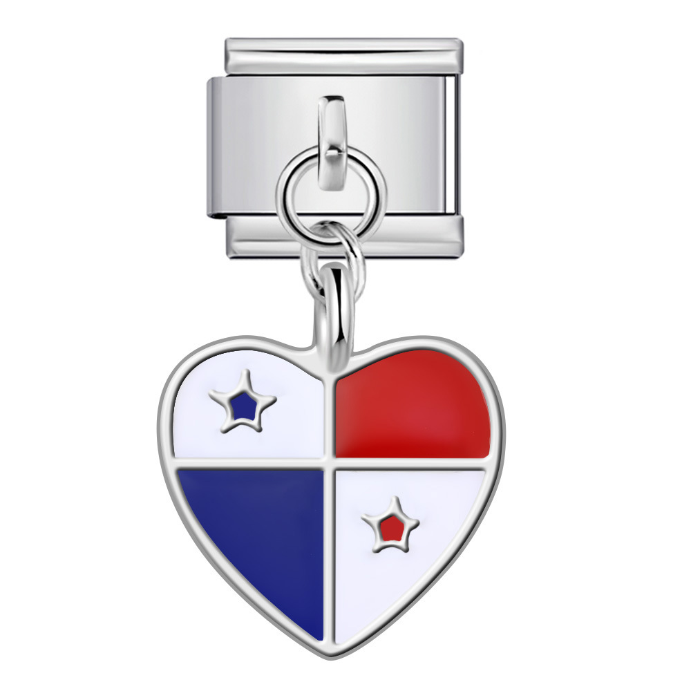 Heart-shaped national flag pendant, Italian modular bracelet, single hook, DIY elastic splicing titanium steel watch strap chain.