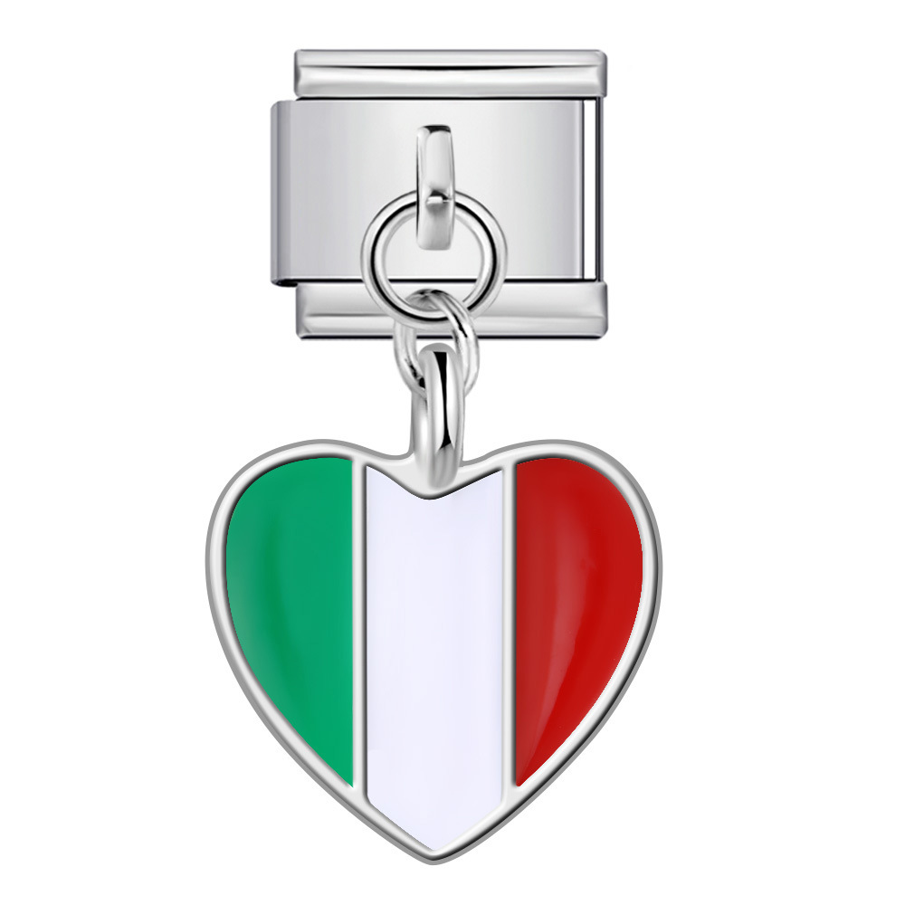 Heart-shaped national flag pendant, Italian modular bracelet, single hook, DIY elastic splicing titanium steel watch strap chain.