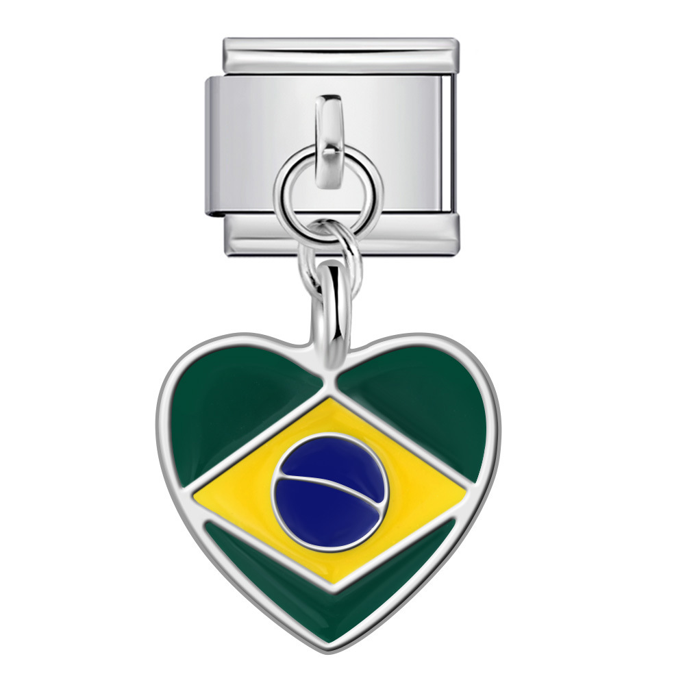 Heart-shaped national flag pendant, Italian modular bracelet, single hook, DIY elastic splicing titanium steel watch strap chain.