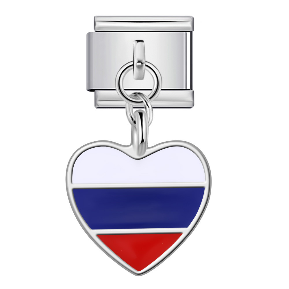 Heart-shaped national flag pendant, Italian modular bracelet, single hook, DIY elastic splicing titanium steel watch strap chain.