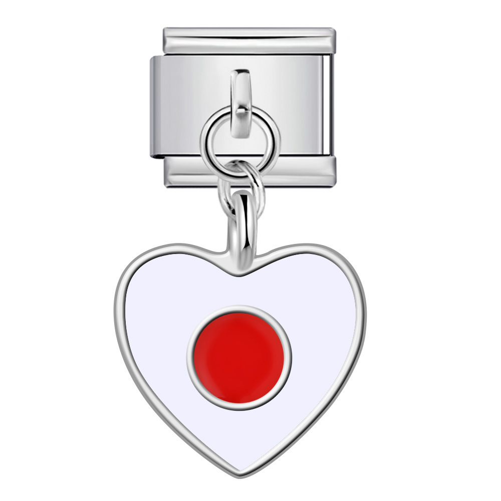 Heart-shaped national flag pendant, Italian modular bracelet, single hook, DIY elastic splicing titanium steel watch strap chain.
