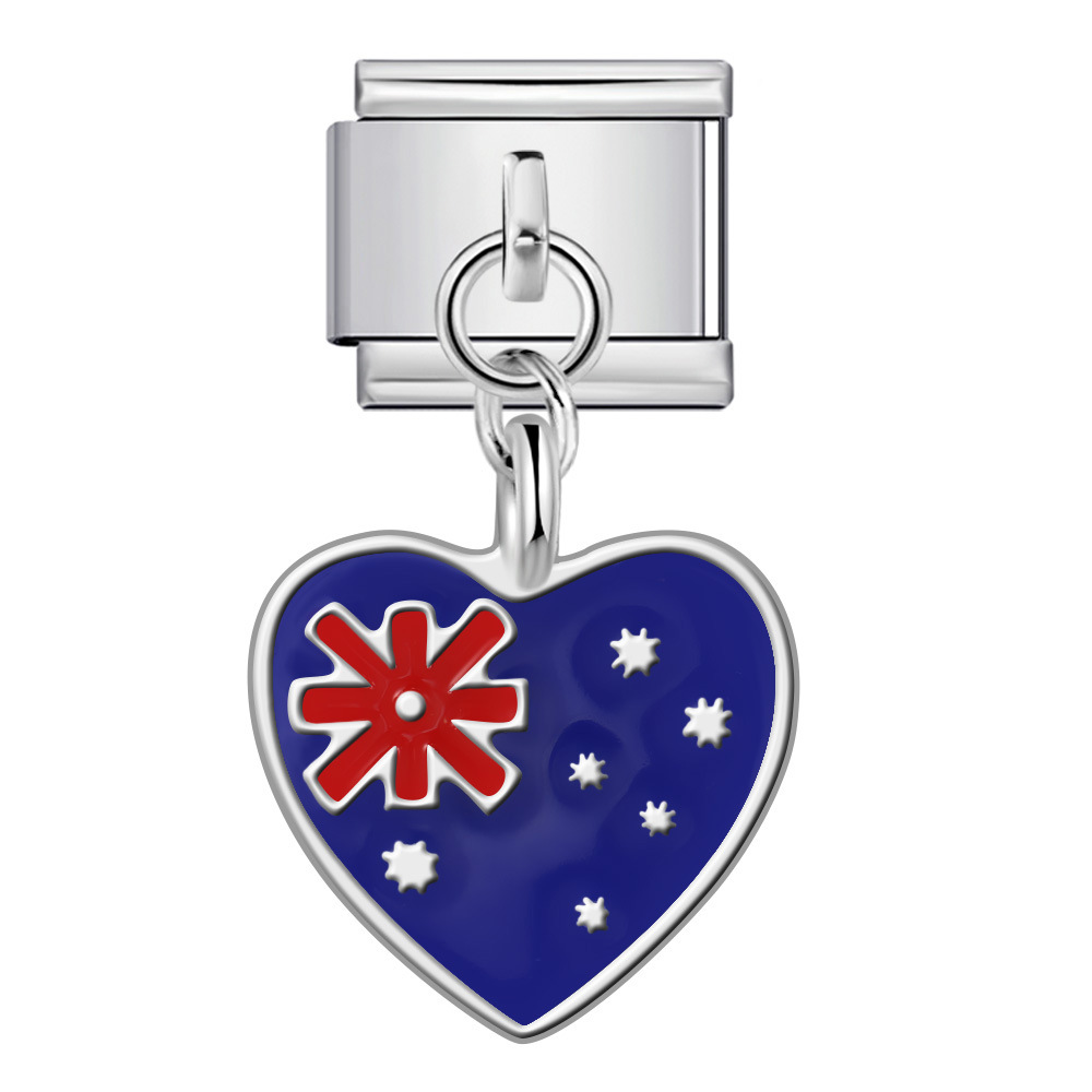 Heart-shaped national flag pendant, Italian modular bracelet, single hook, DIY elastic splicing titanium steel watch strap chain.