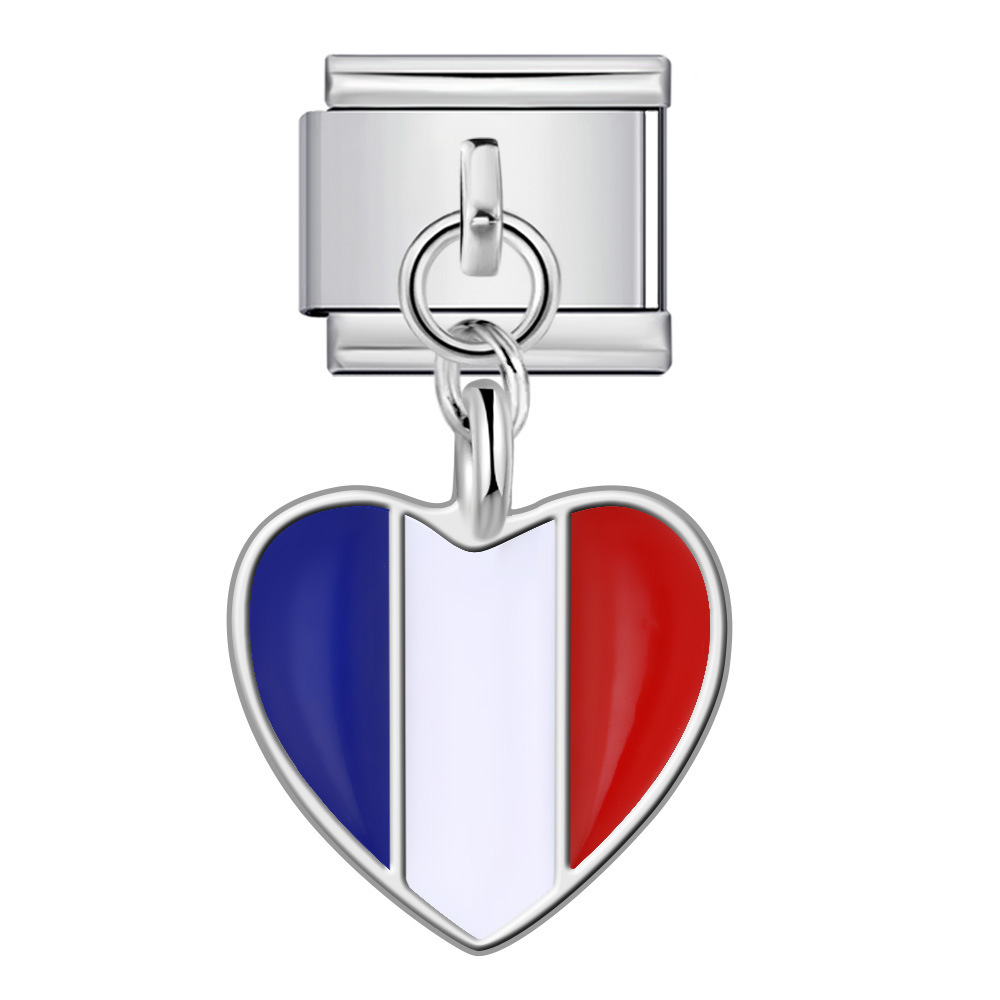Heart-shaped national flag pendant, Italian modular bracelet, single hook, DIY elastic splicing titanium steel watch strap chain.